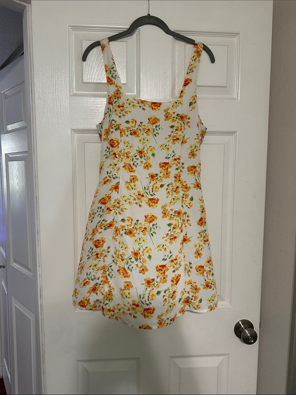 Lulu's White Floral Sundress with Orange and Green Print